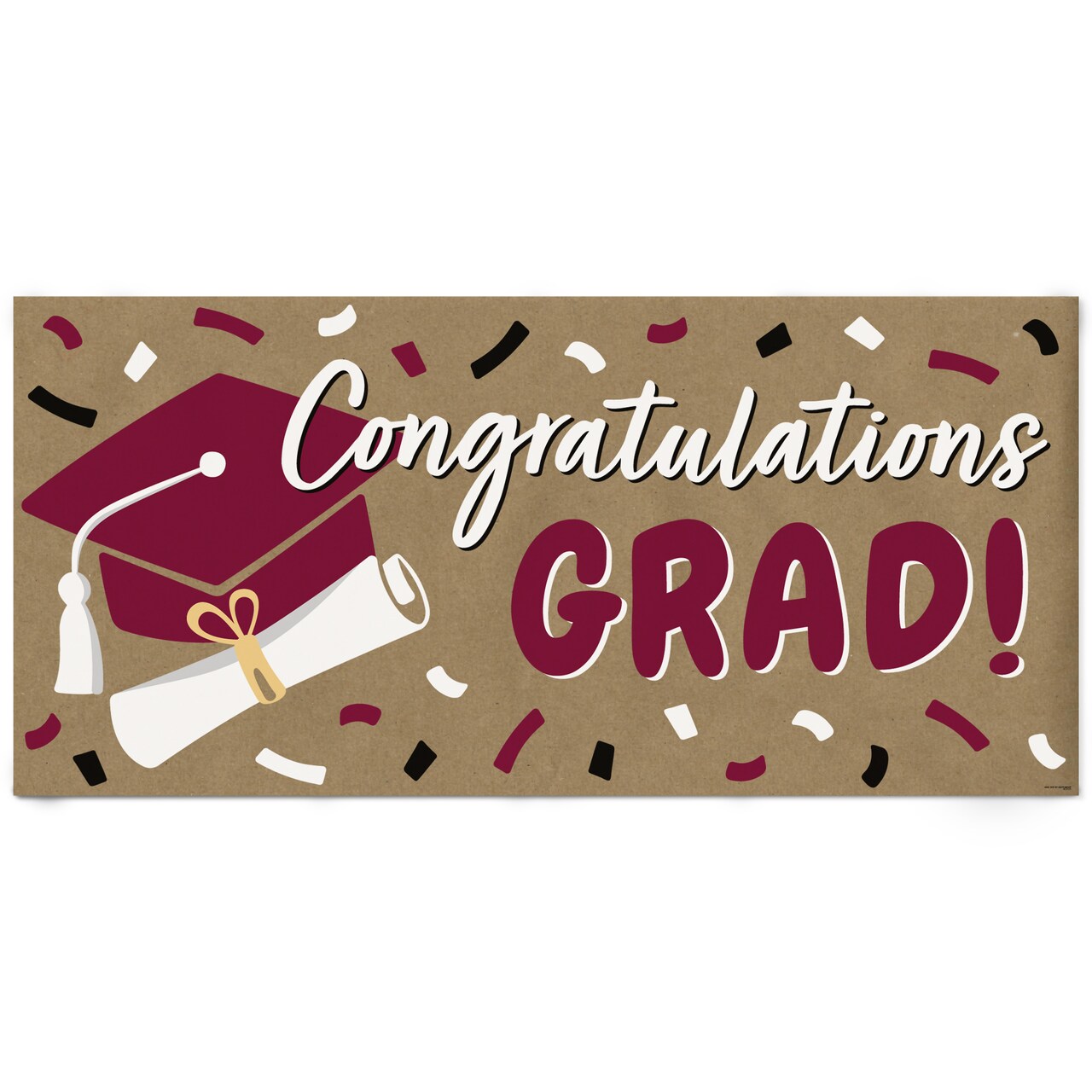 Big Dot of Happiness Maroon Graduation Kraft Paper Banner, Congratulations Grad Printed Brown Paper Party Sign Decoration – 1 Count